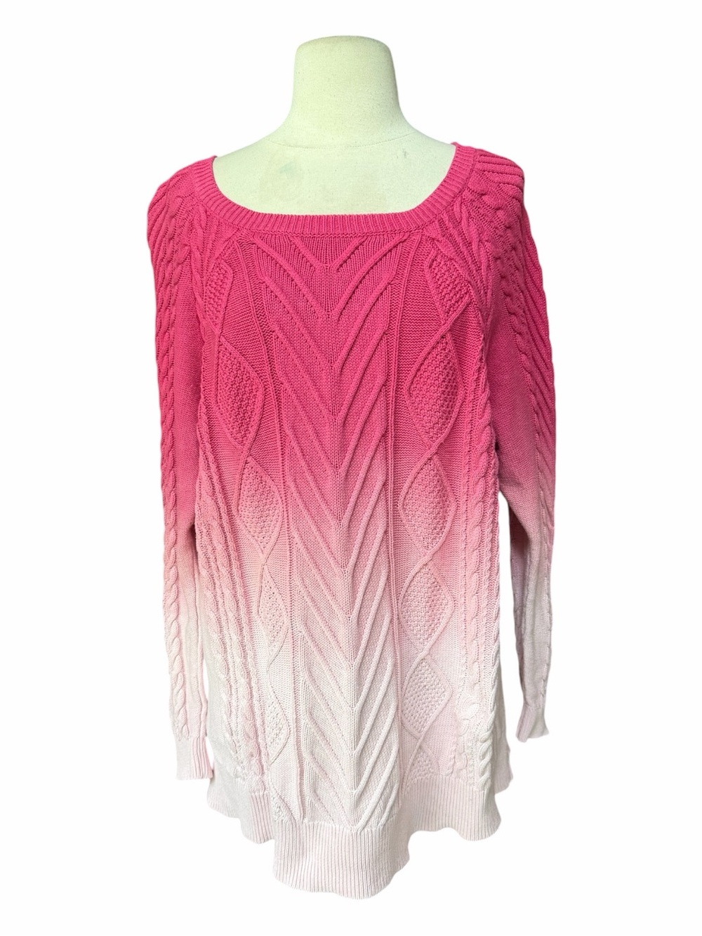 Talbots 100% Cotton Cable-Knit Raglan Sweater in Dip Dye‎